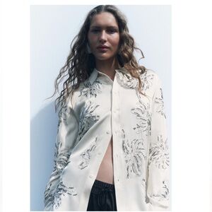 NWT! Zara Ivory Satin Beaded Boho Glitzy Evening Holiday Blouse - Size XS